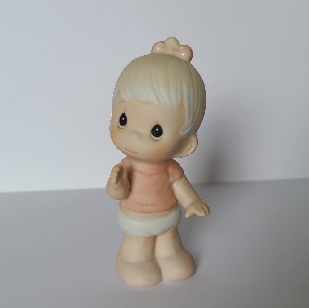 Precious Moments Baby Girl with Bow Nursery Collectible Porcelain Figurine